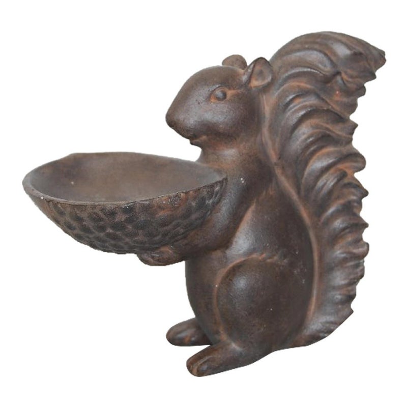 Comfy Hour Farmhouse Collection 8" Decorative Squirrel Holding A Plate Figurine, for Indoor Candy Plate Or Outdoor Birdfeeder Use, Polyresin Statue Antique Copper Looking - Image 1